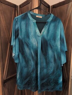 YNS Generic Teal Brushstroke Off-the-Shoulder Sweater